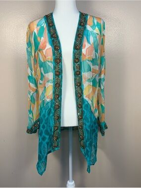 Soft Surroundings Beaded Sequin Chiffon Sheer Kimono